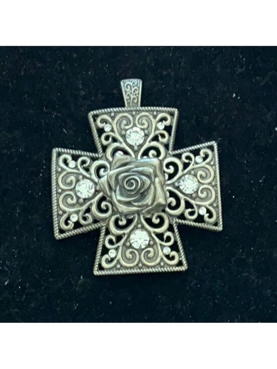 Vintage Jewelry - Vintage Silver Cross Pendant Rose Crystals